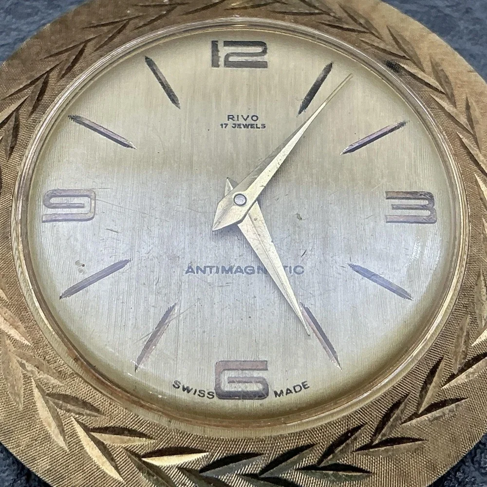 Vintage Rivo Mens Watch Champagne Dial Gold Tone Swiss 17 Jewels Antimagnetic